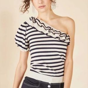 Ulla Johnson Laila One Shoulder Ruffle Stripe Sweater